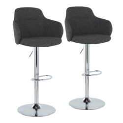 Boyne - Contemporary Adjustable Barstool With Swivel With Oval Footrest (Set of 2) - Chrome / Dark Gray