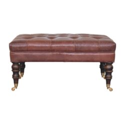 Buffalo - Brown Leather Ottoman With Castor Legs - Walnut