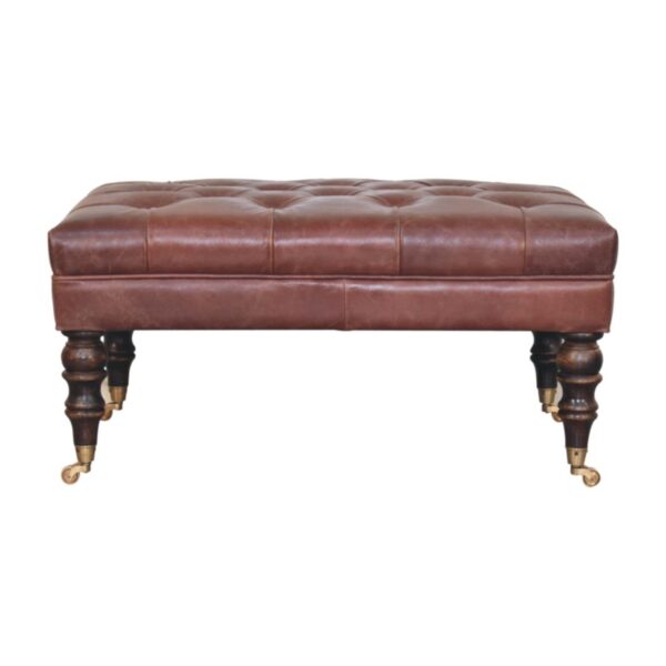 Buffalo - Brown Leather Ottoman With Castor Legs - Walnut
