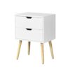 Mid Century Modern Side Table With 2 Drawers And Rubber Wood Legs - White - Image 5