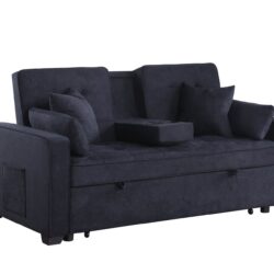 Cody II - Woven Fabric Convertible Sleeper Loveseat With Cup Holder, Charging Ports, Side Pocket, and Pocket Coil Seating - Dark Gray
