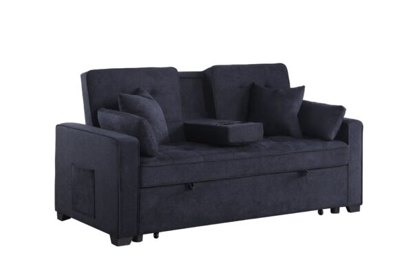 Cody II - Woven Fabric Convertible Sleeper Loveseat With Cup Holder, Charging Ports, Side Pocket, and Pocket Coil Seating - Dark Gray
