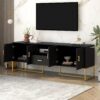 Modern TV Stand For TV Up To 70", TV Cabinet With 1 Drawer, 2 Cabinets And Metal Legs, Handles And Anti-Tip Device For Living Room - Black - Image 3