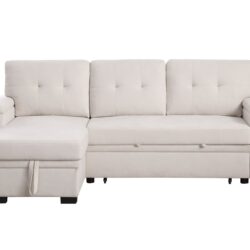 Lucca II - Woven Fabric Reversible Sleeper Sectional Sofa With Storage Chaise and Pocket Coil Seating - Beige