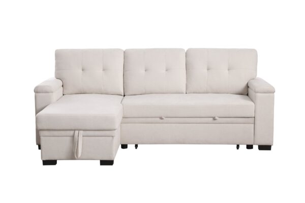 Lucca II - Woven Fabric Reversible Sleeper Sectional Sofa With Storage Chaise and Pocket Coil Seating - Beige