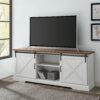Farmhouse Sliding X Barn Door 70" TV Stand For 80" TVs - Rustic Oak / Brushed White - Image 5