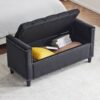 Storage Bench, Queen Velvet Button Bedside Bench, Entryway Living Room With Armrests, Nailhead Trim, Upholstered Bedroom Bench, Bedside Ottoman, Living Room, Entryway - Black - Image 10