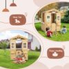 Wooden Playhouse For Kids Outdoor With Working Door, Windows, Mailbox, Flowers Pot Holder - Natural - Image 5
