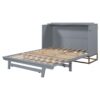 Queen Murphy Bed With Frosted Glass Doors Design, Fake Drawers, Metal Legs - Gray - Image 3