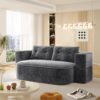 2 In 1 Foldable Sofa Plush Corduroy Sofa Convertible Floor Sofa Bed Deep Seating With Multi Functional Blanket Suitable For Living Rooms - Dark Gray - Image 6