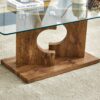 Modern Rectangular Coffee Table With Tempered Glass Top - Natural Wood - Image 14