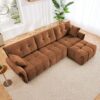 3 Seater Sofa Set With Ottoman And Pillows, Textured, High Resilience Cushions - Burnt Orange - Image 12
