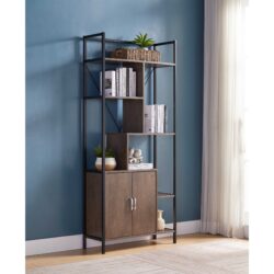 Six Shelf Modern Bookcase With Two Door Storage Cabinet With Two Shelves - Dark Brown / Black