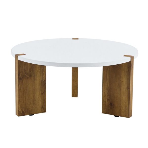 Minimalist Circular Coffee Table With Embedded Leg Design - White / Wood