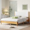 Queen Size Rubber Wooden, Solid Wooden Bed With Teddy Velvet Cushion Upholstered Headboard, Enhanced By Support Feet - Natural - Image 4