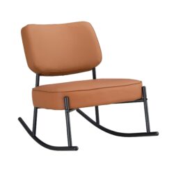 Rocking Chair With Backrest And Black Metal Legs For Living Room - Brown