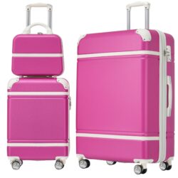 Hardshell Luggage Sets 3 Pieces 20" / 28" Luggages And Cosmetic Case Spinner Suitcase With Tsa Lock Lightweight - Pink