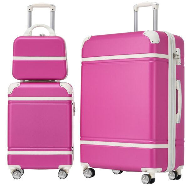 Hardshell Luggage Sets 3 Pieces 20" / 28" Luggages And Cosmetic Case Spinner Suitcase With Tsa Lock Lightweight - Pink