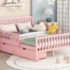 Full Size Platform Bed With Guardrails On Both Sides And 2 Storage Drawers - Pink - Image 14