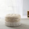 Yolanda - Floral Round Upholstered Accent Ottoman - Champagne Beige / Ivory - Image 6