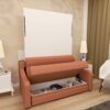 Morden Deisgn Vertical Murphy Bed With Sofa For Bedroom Or Guestroom White Wall Bed Space Saving Hidden Bed With New Style Gas Struts - Orange - Image 2