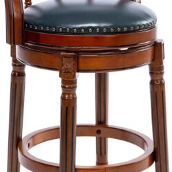 26'' Swivel Leather Wooden Bar Stool, 360 Degree Swivel Bar Height Chair With Backs For Home Kitchen Counter - Blue