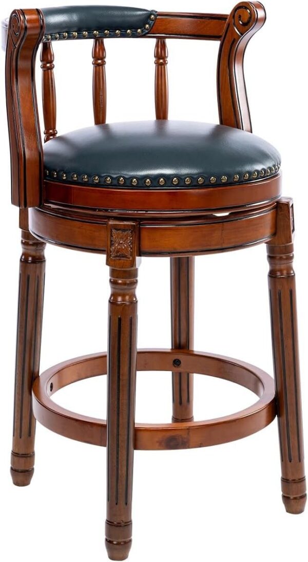 26'' Swivel Leather Wooden Bar Stool, 360 Degree Swivel Bar Height Chair With Backs For Home Kitchen Counter - Blue