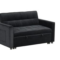 Maeve - Velvet Convertible Sleeper Loveseat With Tufting and Side Pocket - Black