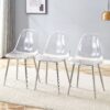 Stylish Ergonomic Dining Chair With Metal Legs And Transparent Seat Cushion (Set of 3) - Silver / Transparent - Image 3