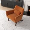 Brayden - Mid-Century Modern Velvet Armchair - Burnt Orange / Wood - Image 13