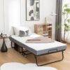 Folding Bed With Mattress, Sportable Foldable Bed With Storage Cover, Srollaway Bed For Adults With Memory Foam Mattress And Metal Frame, Scot Size Guest Bed On Wheels - Black - Image 9