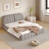 Queen Size Upholstered Platform Bed, Polyester - Gray - Image 14