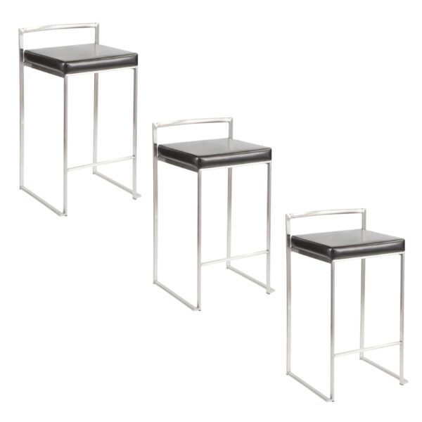 Fuji - Contemporary, Stackable Counter Stool (Set of 3) - Black