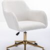 Modern Teddy Fabric Material Adjustable Height 360 Revolving Home Office Chair With Gold Metal Legs And Universal Wheel For Indoor - White - Image 20