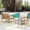Mid Century Modern Outdoor Lounge Chair Set With Cushions Wood Frame For Patio, Garden, Or Balcony - Teak - Image 10