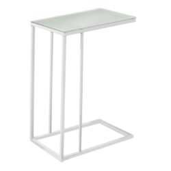 Accent Table, C - Shaped, Tempered Glass, Contemporary & Modern - White