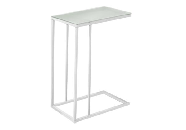 Accent Table, C - Shaped, Tempered Glass, Contemporary & Modern - White