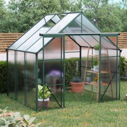 Double Door Polycarbonate Greenhouse Raised Base And Anchor Aluminum Heavy Duty Walk In Greenhouses For Outdoor Backyard In All Season - Green