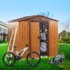 Metal Storage Shed Appealing Horizontal Siding In Woodgrain With Coffee Trim To Complement - Light Brown - Image 4