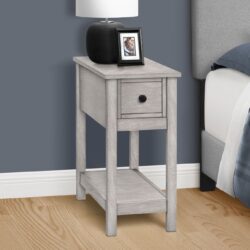 Accent End Table, 2 Tier, Narrow, Lamp, Storage Drawer, Transitional - Gray Wash