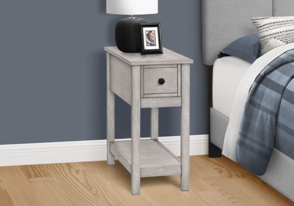 Accent End Table, 2 Tier, Narrow, Lamp, Storage Drawer, Transitional - Gray Wash