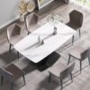 63" Modern Artificial Stone Dining Table, 6 People - White / Black - Image 2
