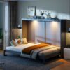 Queen Size Murphy Wall Bed Modern Design With LED Lights - Gray - Image 15
