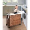 Laundry Hamper With Lid PE Rattan Powder Coating Frame Clothes Hampers With 2 Removable Bags, Wheels, 160L - Brown - Image 48