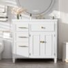 Modern Bathroom Vanity With Ceramic Sink, Freestanding, One Tip - Out Drawer, 3 Side Drawers, Adjustable Shelf - White - Image 2