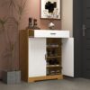 Freestanding Wooden Shoe Cabinet Organizer With Adjustable Shelves And Drawer - Natural / White - Image 7