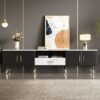 Modern TV Stand With 2 Cabinets & Open Compartments, Entertainment Center For Tvs Up To 80'', Television Console For Living Room - White / Black - Image 3