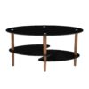 Oval Glass Coffee Table, Modern Table In Living Room Oak Wood Leg Tea Table 3-Layer Tempered Glass Table - Brown / Black - Image 6