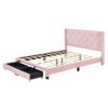 Queen Size Storage Bed Linen Upholstered Platform Bed & Two Drawers - Pink - Image 5