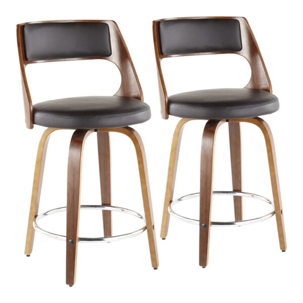 Cecina - Mid-Century Modern Counter Stool With Swivel (Set of 2) - Walnut / Brown